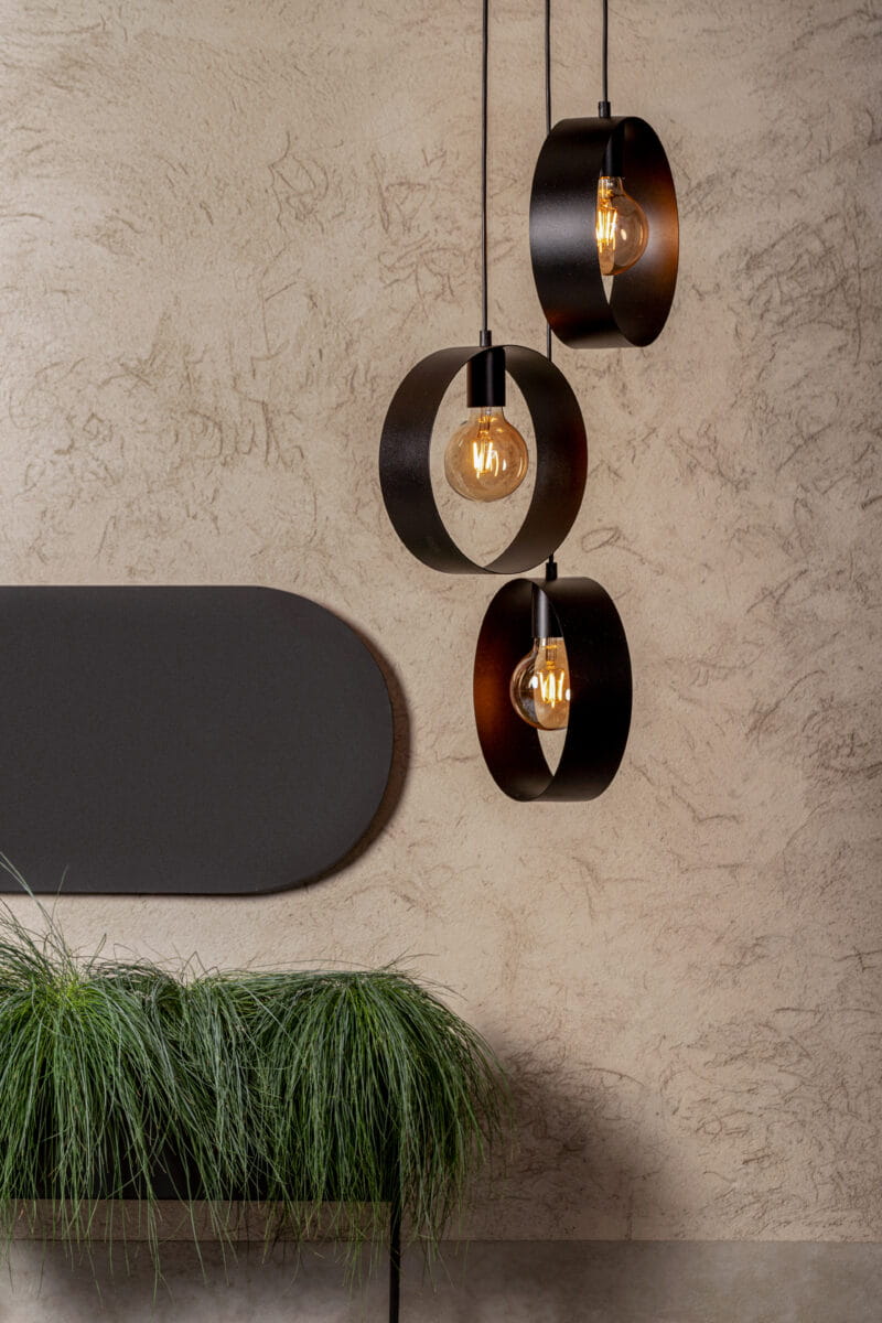 Czarna lampa wisząca HAPPY 3, stylowa lampa wisząca do salonu z trzema źródłami światła, styl industrialny